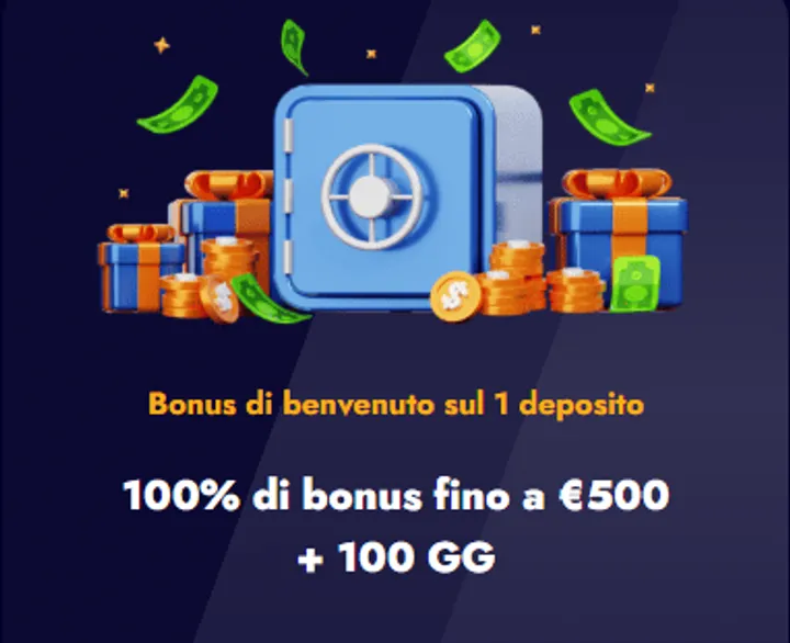 Bonus di benvenuto primo deposito 100 fino a 500 euro 100 giri gratis